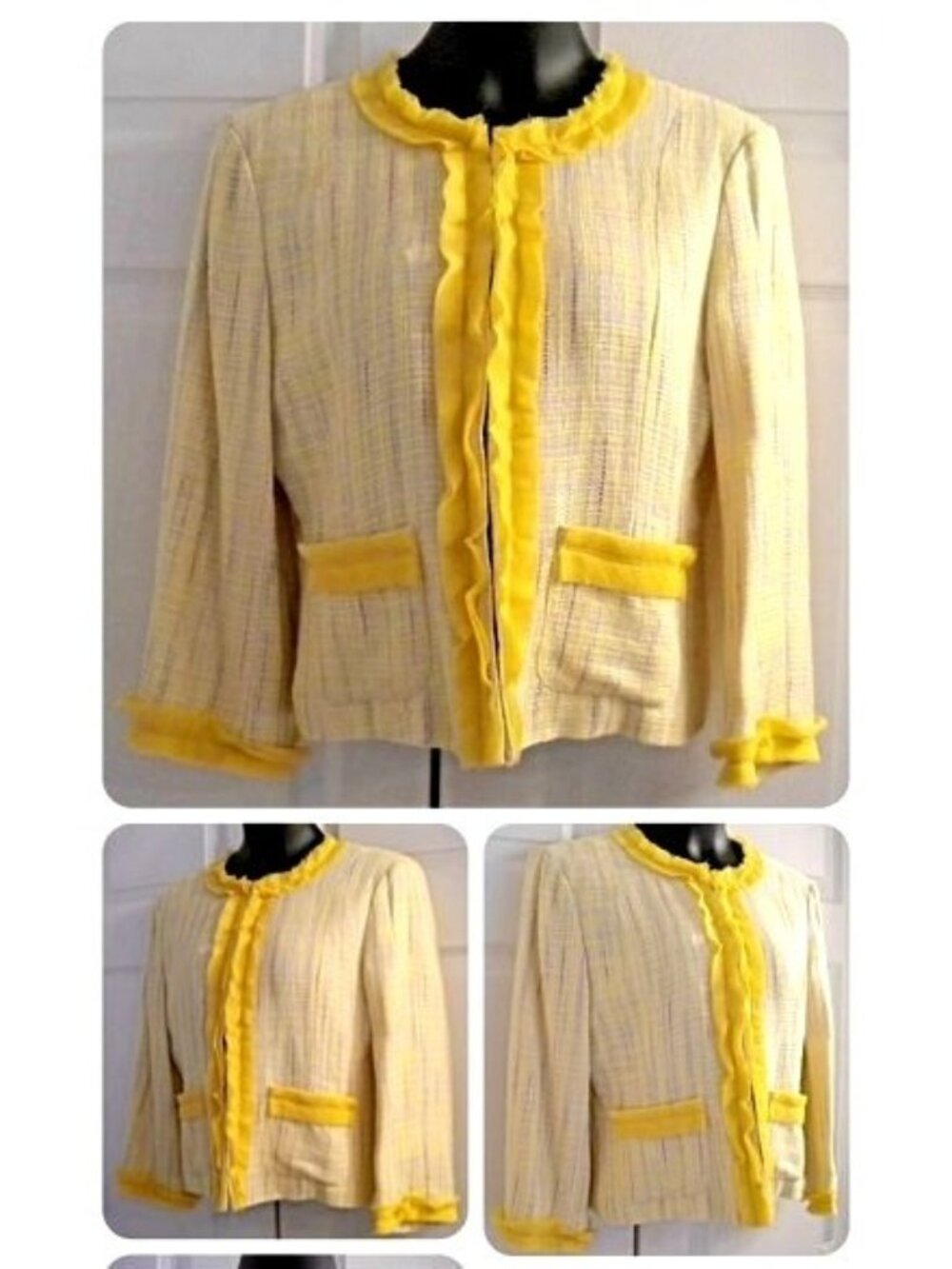 ENVY U- WOMENS YELLOW/MULTI 3/4 SLEEVES BLAZER CARDIGAN SIZE LARGE-NWT